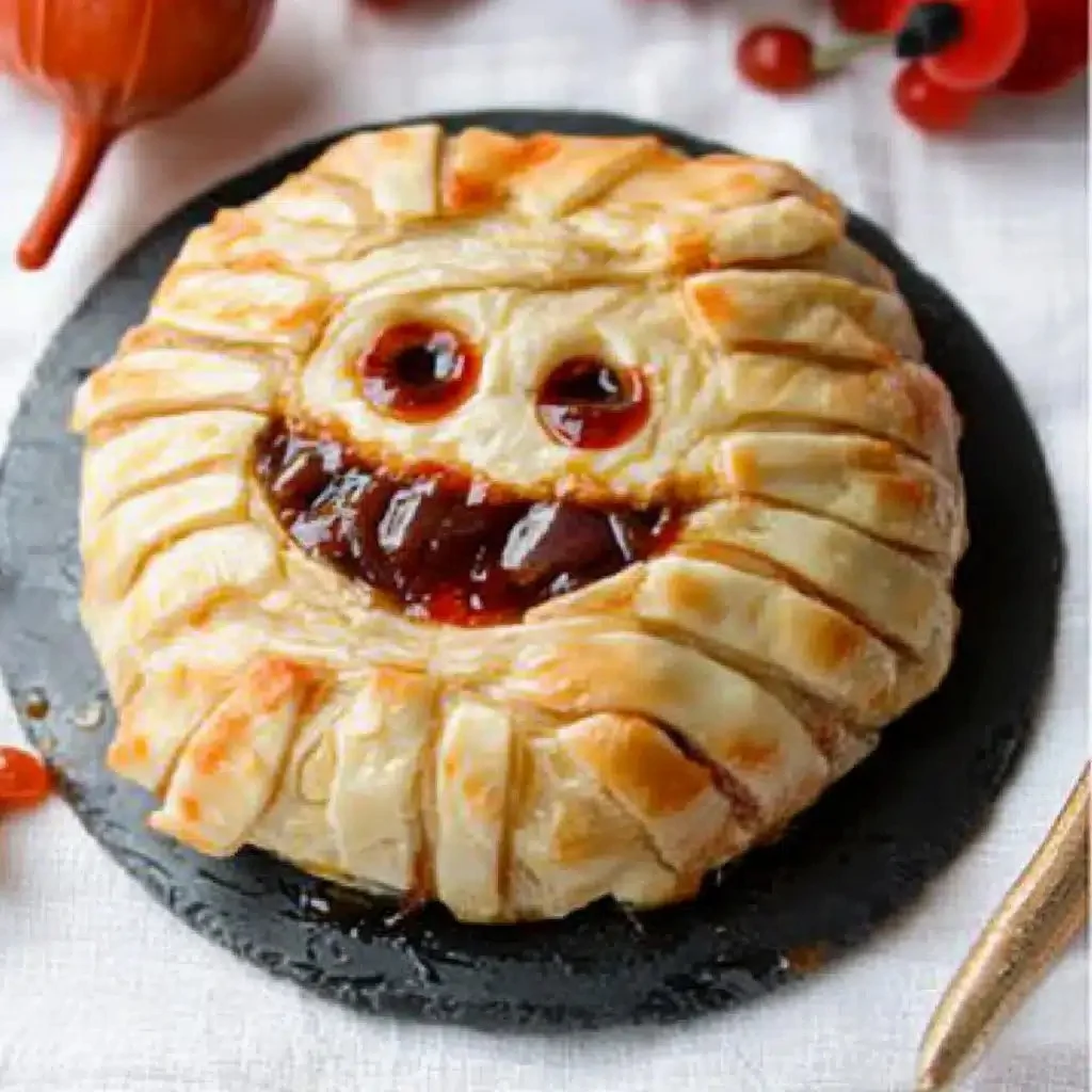 Baked Brie topped with a vibrant Bloody Mary-inspired mixture