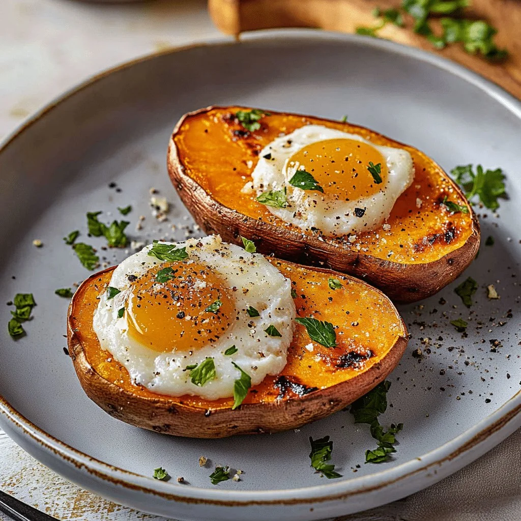 Delicious breakfast sweet potatoes topped with spices and herbs
