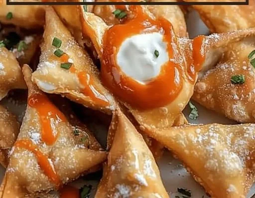 Crispy Buffalo Chicken Wontons filled with spicy shredded chicken