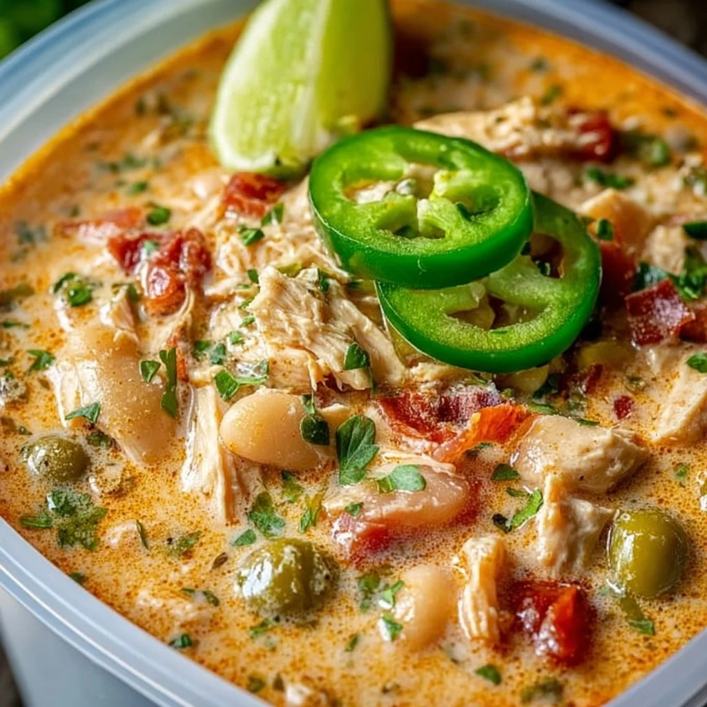 Bowl of Cajun White Chicken Chili with toppings