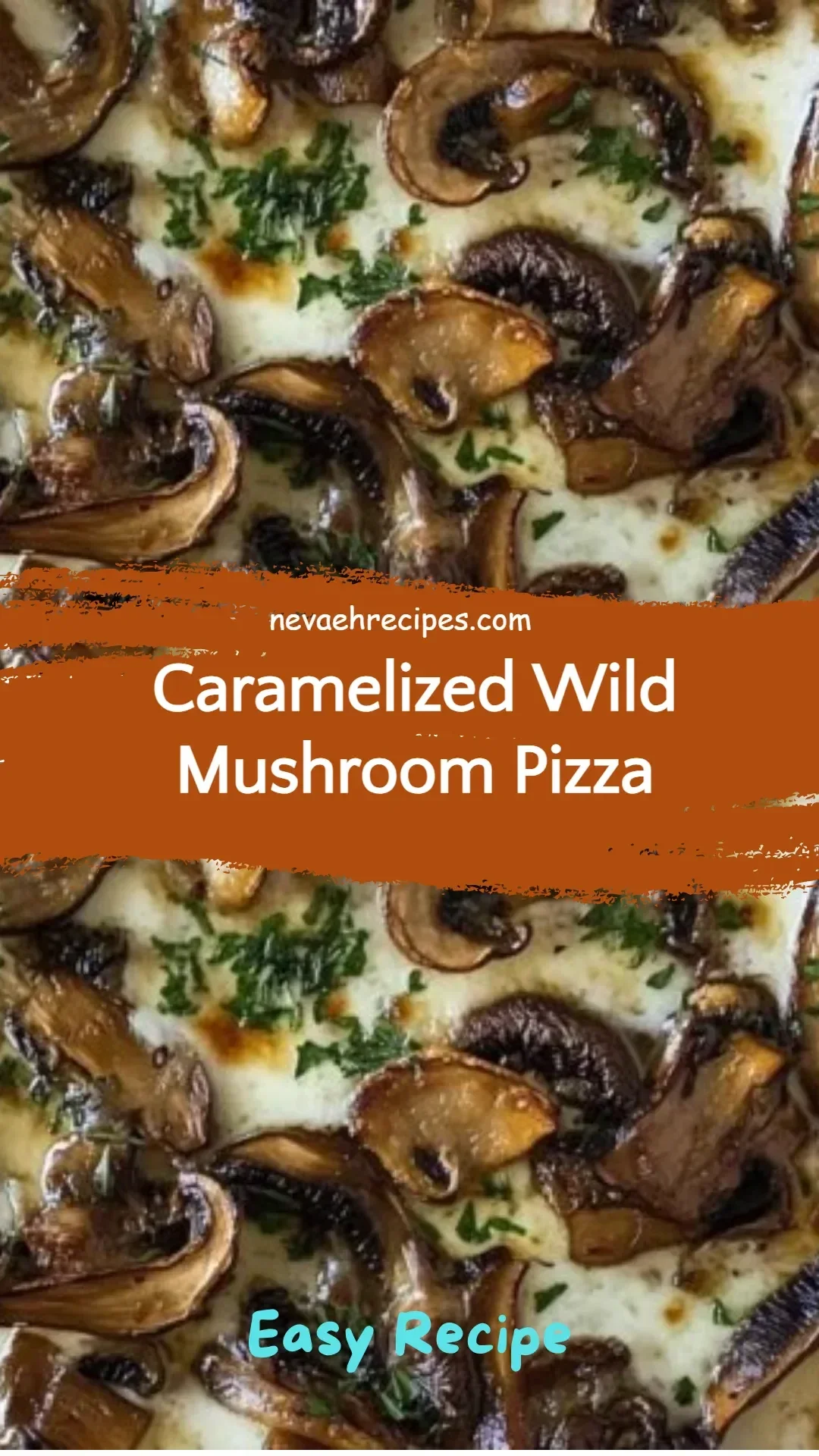 Delicious caramelized wild mushroom pizza topped with fresh herbs and cheese.