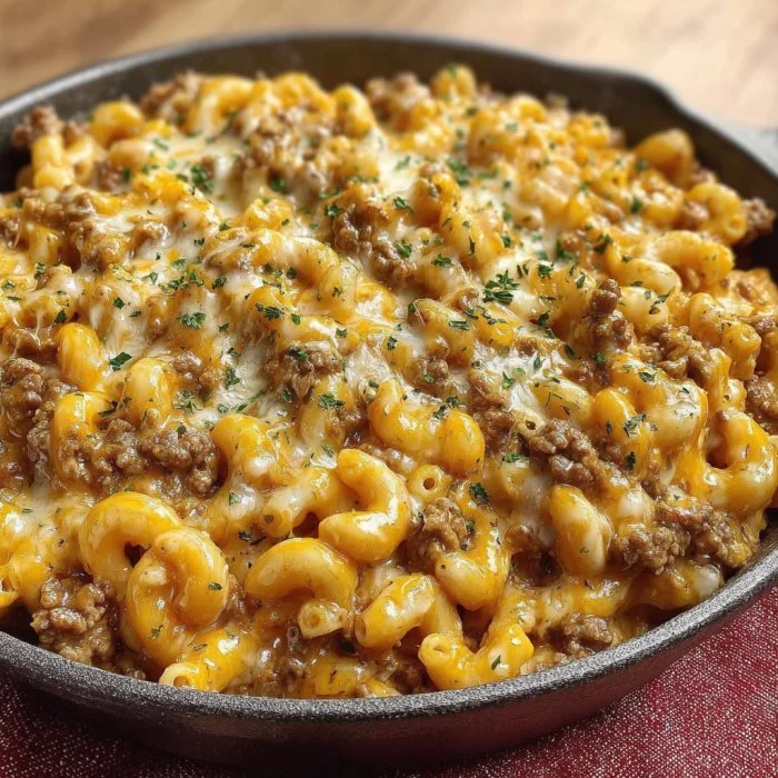 Cheese Steak Hamburger Helper dish ready to serve