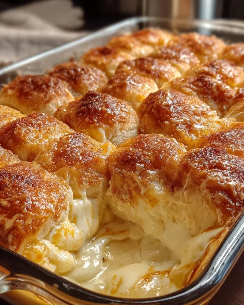Cheesecake Crescent Rolls Casserole with cream cheese filling and crescent dough