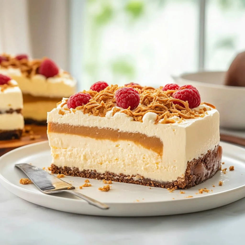 Delicious cheesecake loaf cake ready to enjoy with a slice cut out