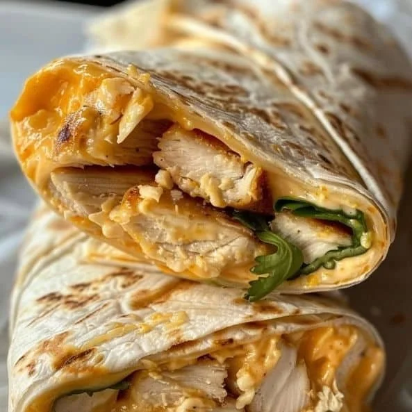 Delicious cheesy garlic chicken wraps ready to be served.