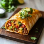 Cheesy taco stuffed dish served on a plate