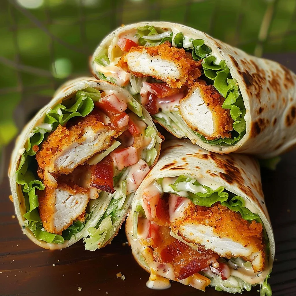 Delicious Chicken Bacon Ranch Wraps filled with grilled chicken, bacon, and ranch dressing.