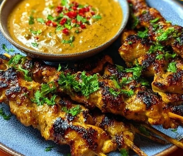 Delicious Chicken Satay served with rich Thai Peanut Sauce