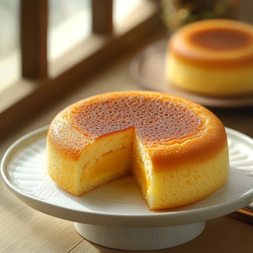 Deliciously fluffy Chinese Egg Cake served on a plate