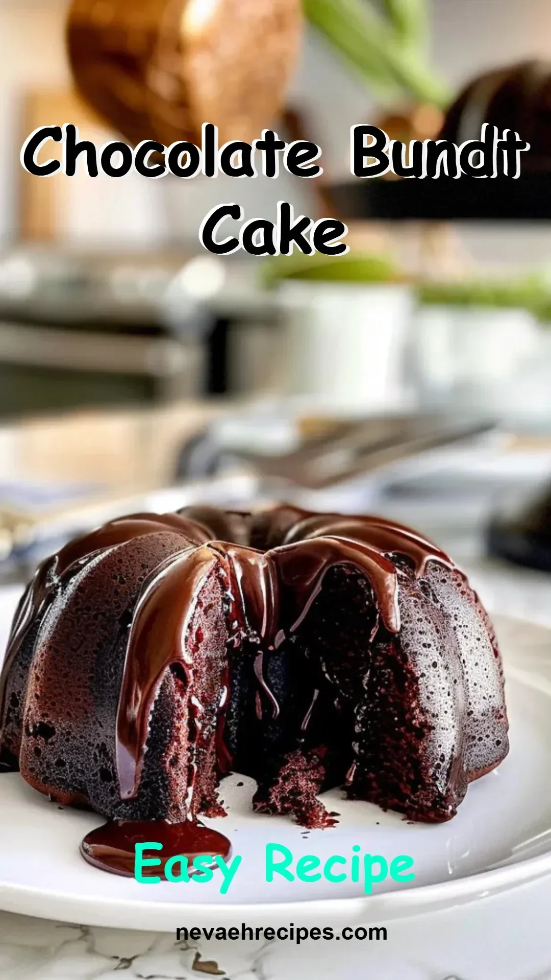 Delicious chocolate bundt cake topped with chocolate glaze and sprinkles
