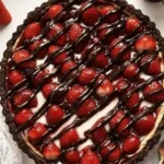 Delicious Chocolate Covered Strawberry Pie with fresh strawberries and chocolate.