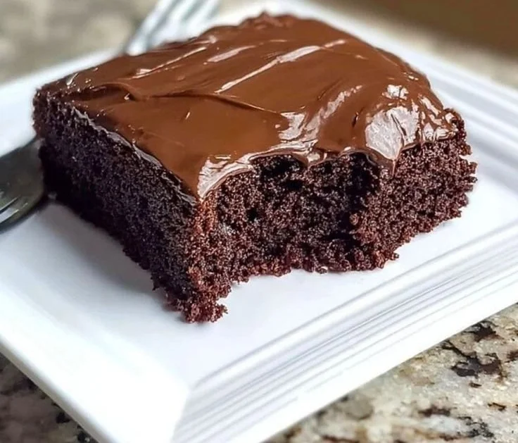 Delicious slice of moist Chocolate Depression Cake on a plate