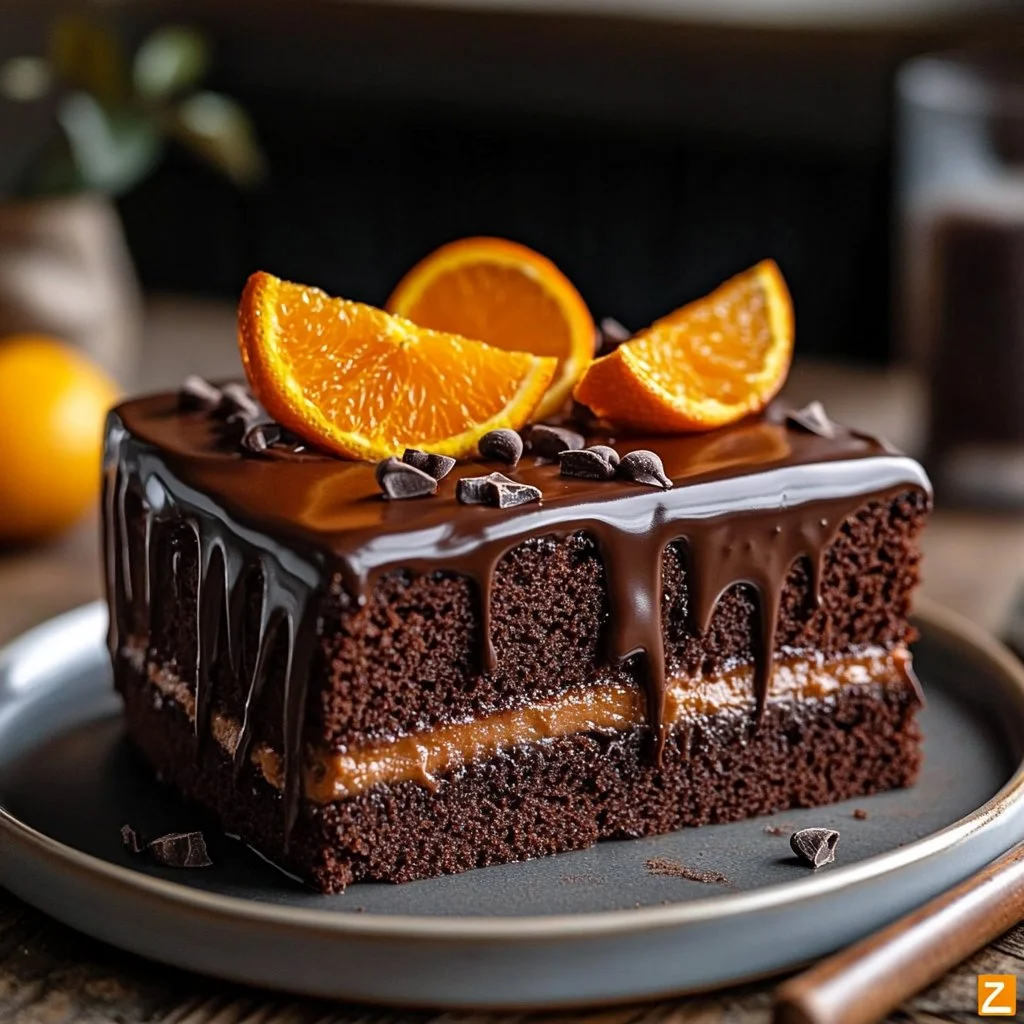 Delicious Chocolate Orange Traybake with chocolate frosting and orange zest