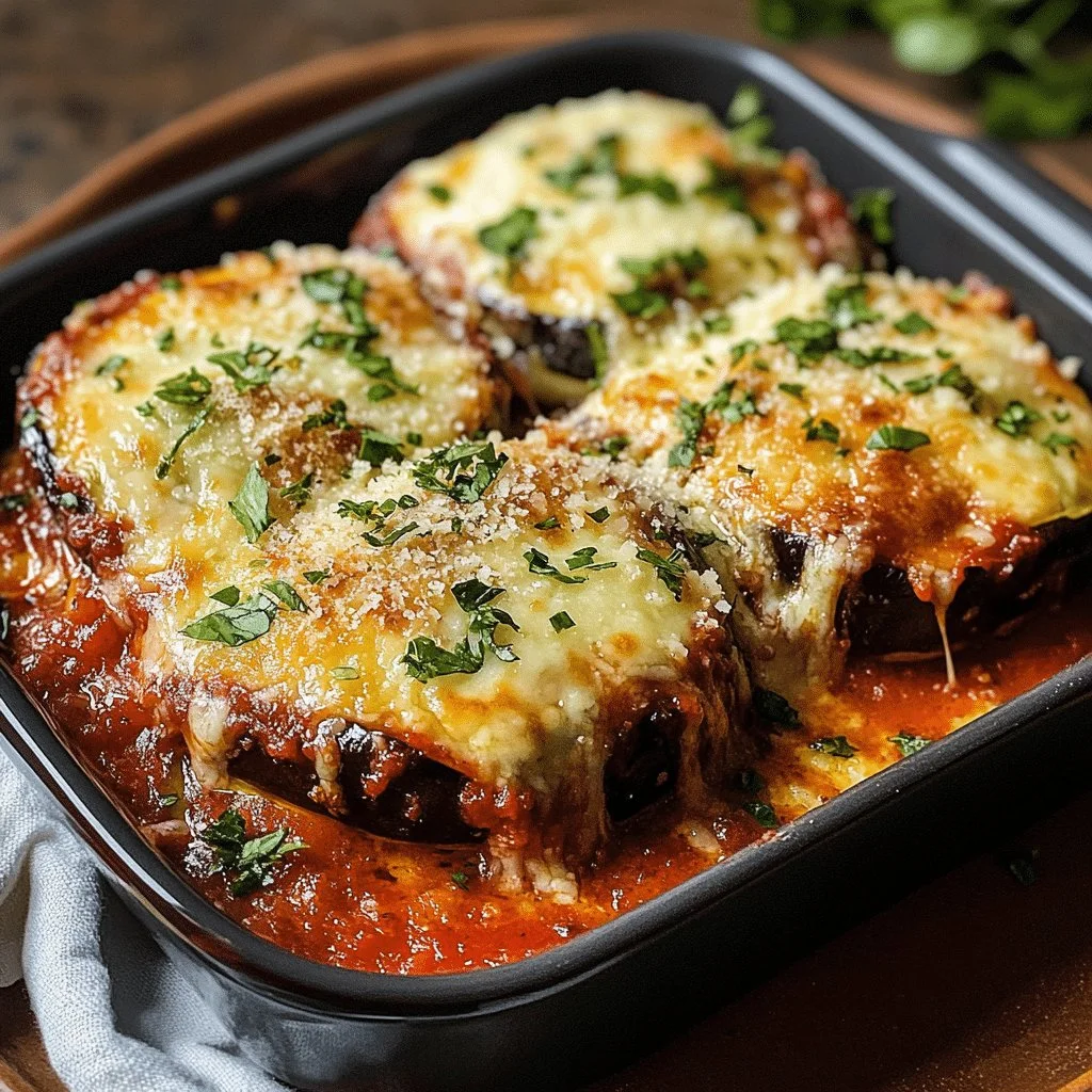 Layered classic eggplant parmigiana with marinara and melted cheese