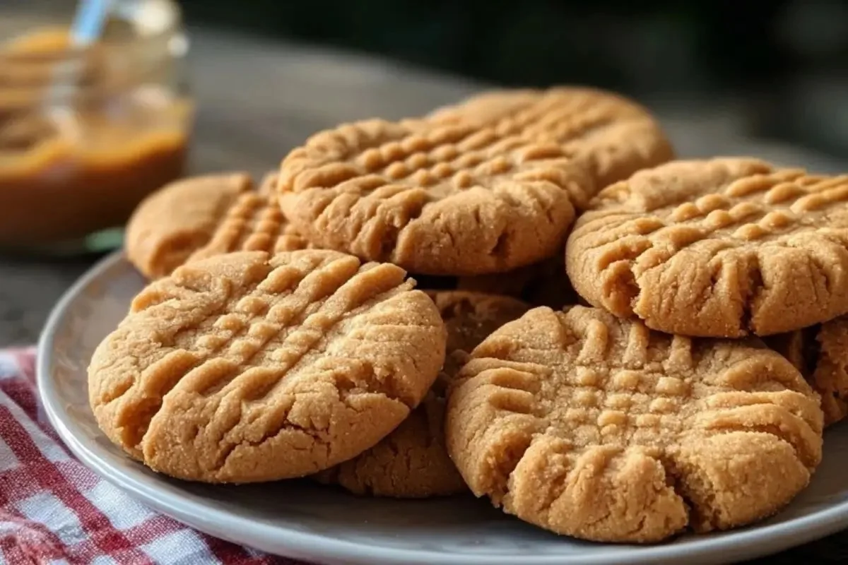 Baking classic peanut butter cookies on a wooden counter with ingredients