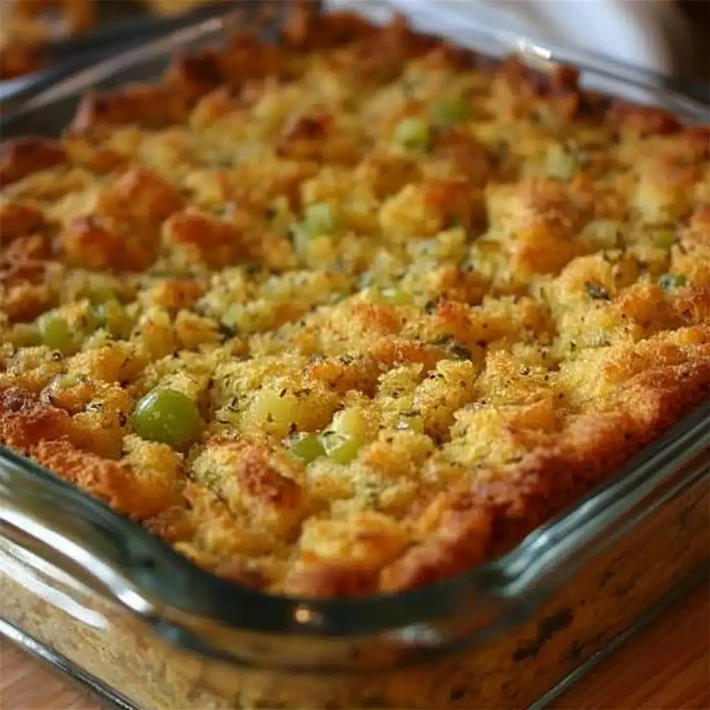 Delicious cornbread dressing, perfect for Southern holiday meals.