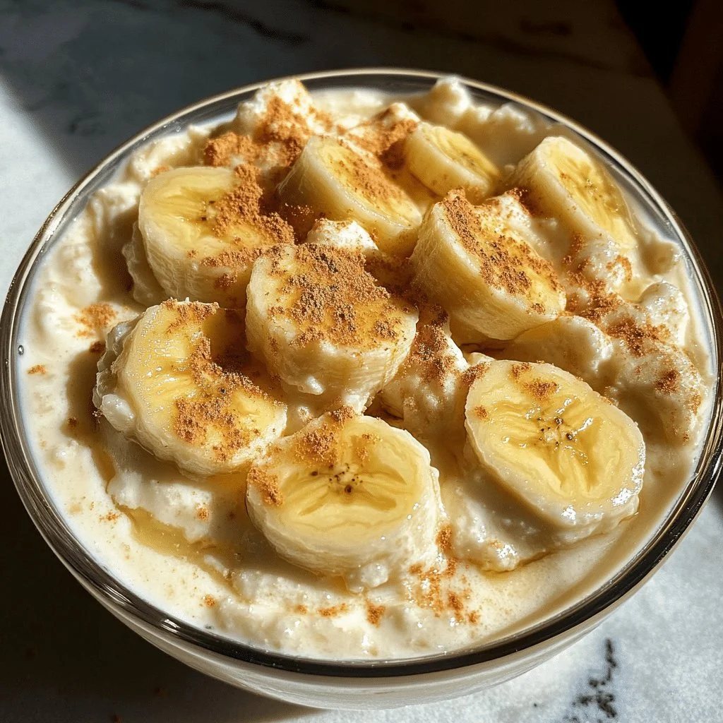 Delicious cottage cheese banana pudding served in a bowl with sliced bananas.