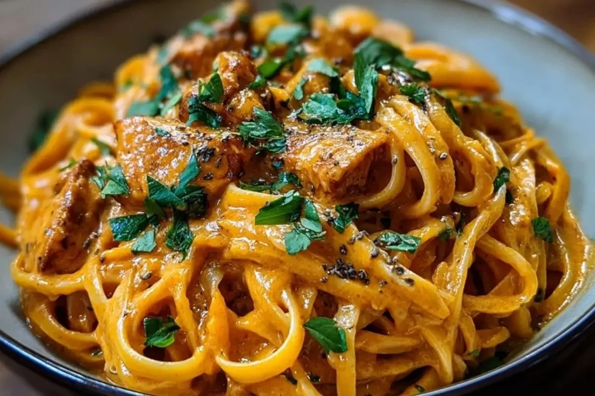 Cowboy Butter Chicken Linguine - a creamy and flavorful dish with butter chicken and pasta