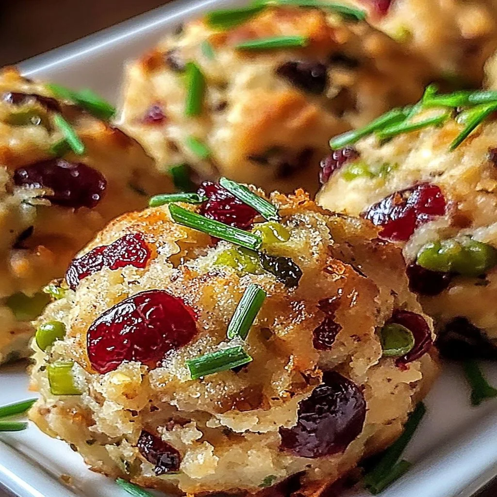 Delicious Cranberry Turkey Stuffing Balls served on a festive platter