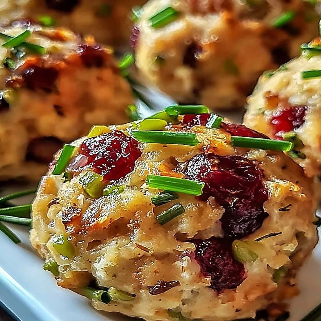 Cranberry Turkey Stuffing Balls served on a platter.