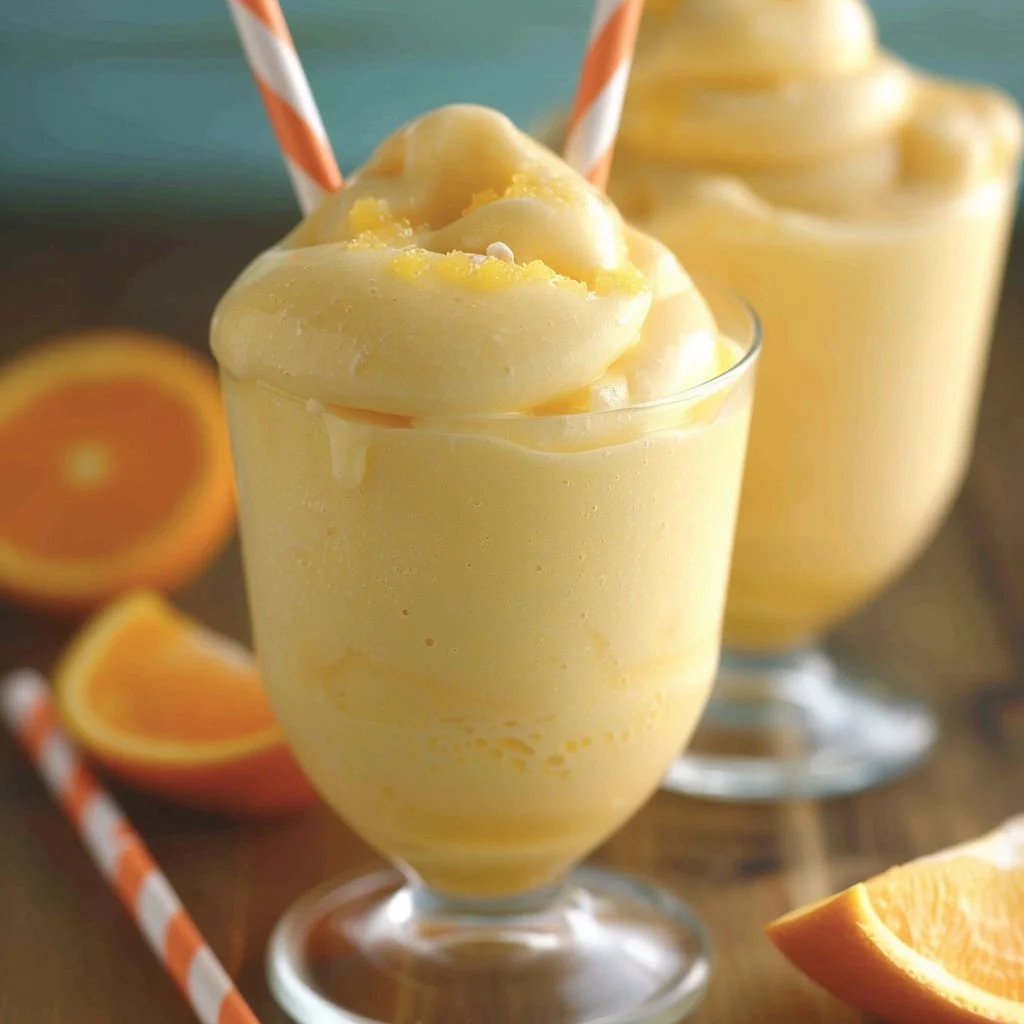 Creamsicle Slushy made with orange yogurt, refreshing summer beverage