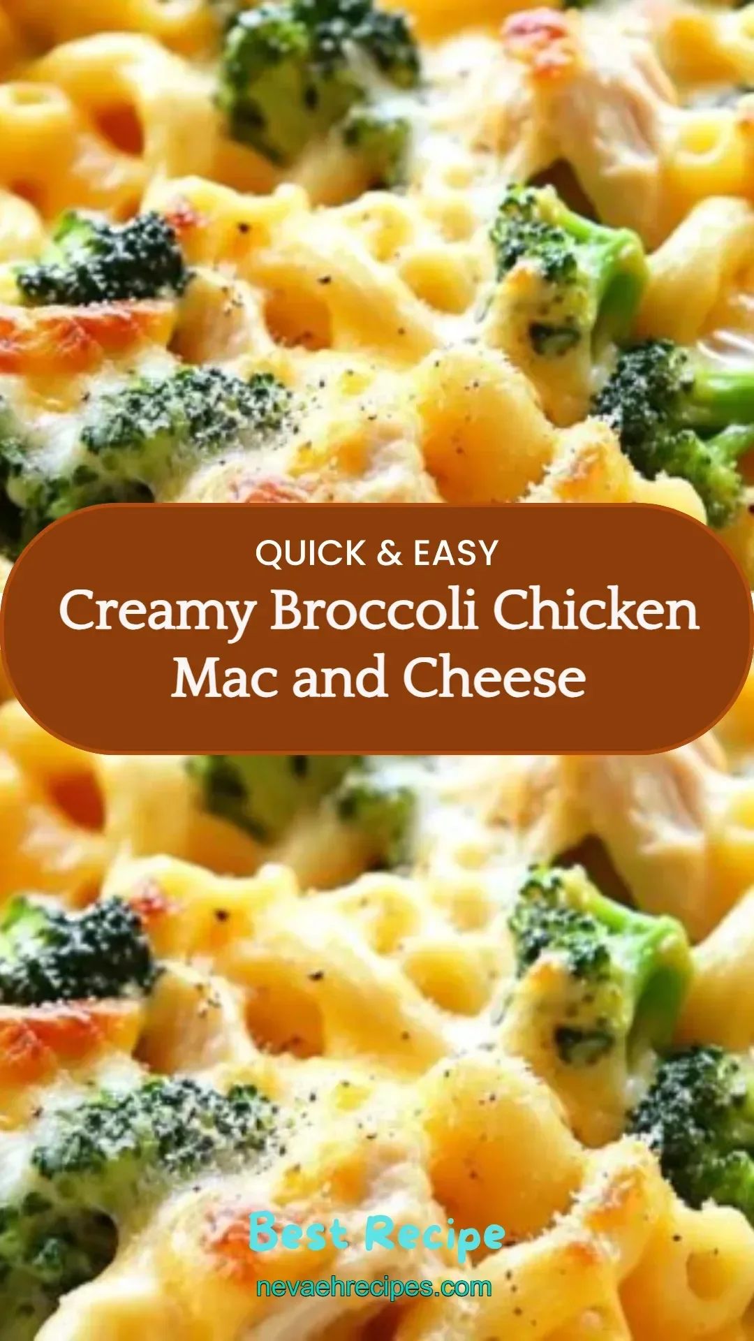 Creamy Broccoli Chicken Mac and Cheese dish with fresh broccoli and chicken.