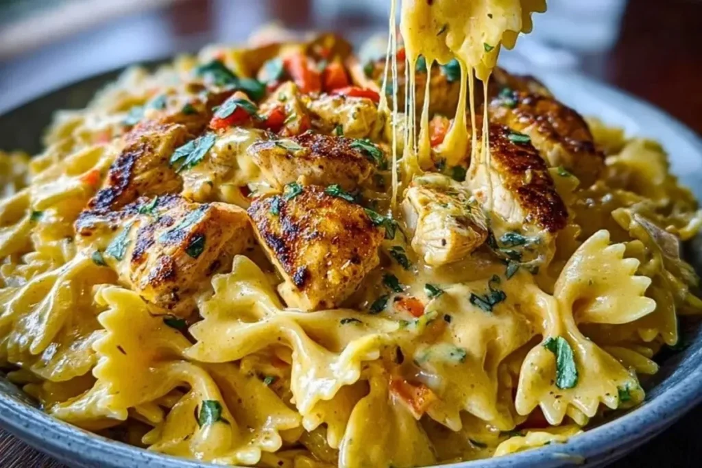 Creamy Cajun Chicken Bowtie Pasta with colorful vegetables