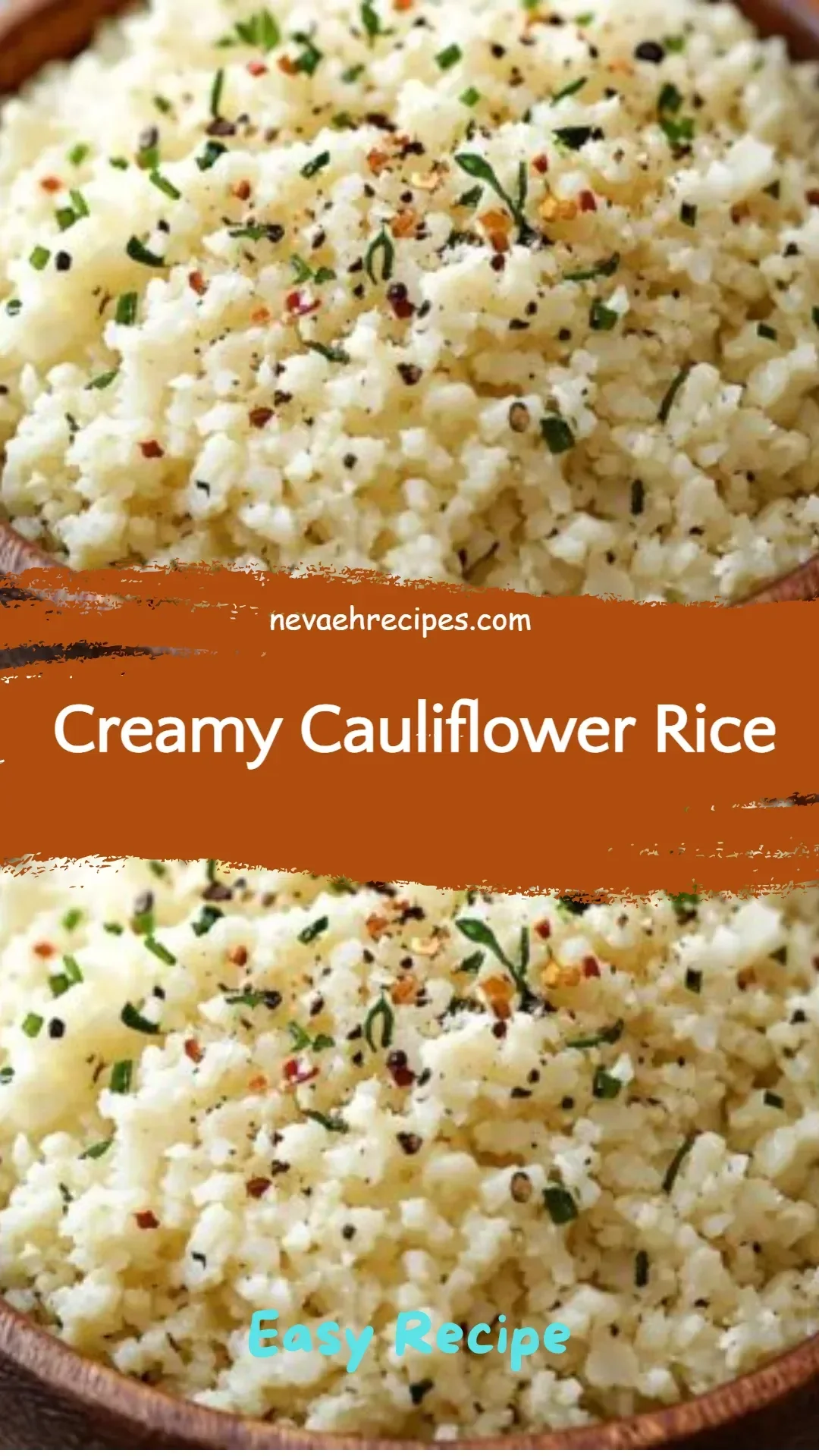 Bowl of creamy cauliflower rice with herbs and spices