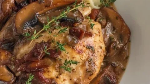 Creamy Chicken Mushroom Marsala served with herbs and wine sauce
