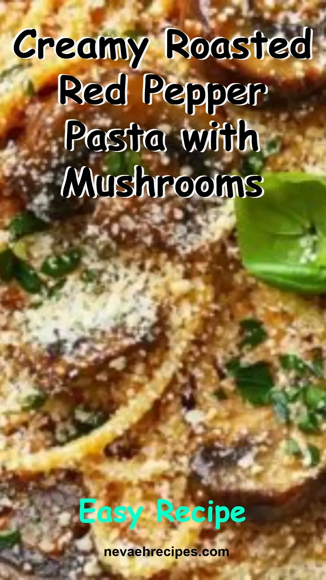 Creamy roasted red pepper pasta with mushrooms served in a bowl