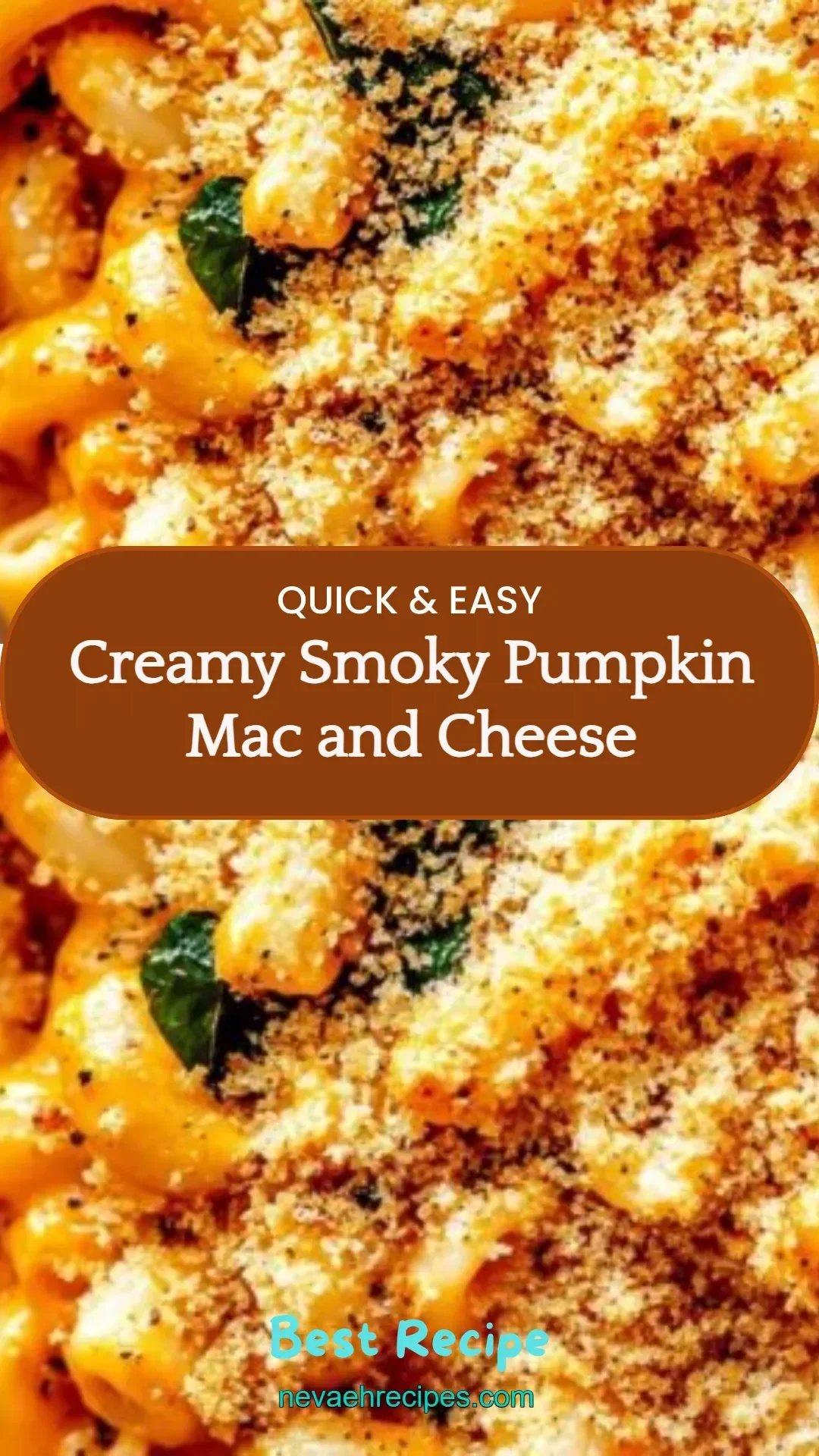 Creamy smoky pumpkin mac and cheese topped with crispy breadcrumbs