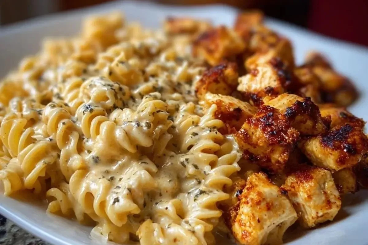 Creamy Velveeta Chicken Rotini Pasta served in a bowl