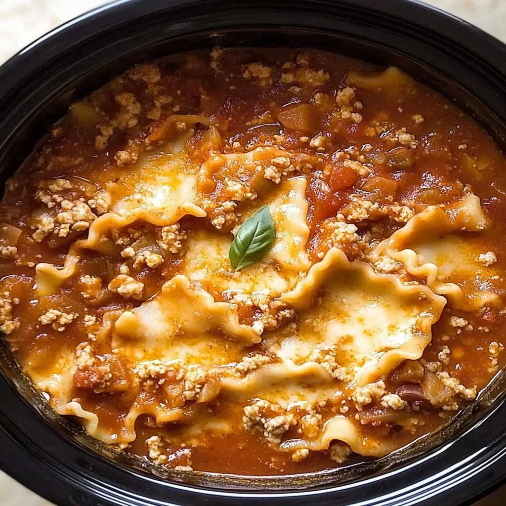 Delicious Crock Pot Lasagna Soup in a bowl topped with parsley