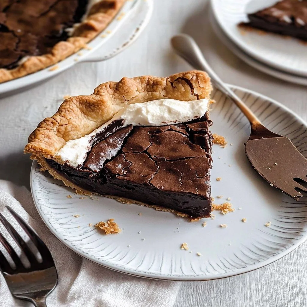 Dark Chocolate Chess Pie topped with chocolate shavings and a golden crust