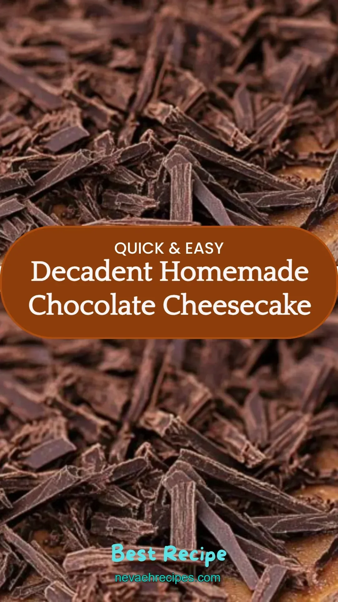 Decadent homemade chocolate cheesecake topped with chocolate shavings on a plate.