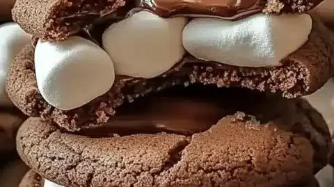 Decadent thick Nutella marshmallow cookies fresh out of the oven