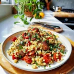 Delightful pearled couscous dish with colorful vegetables and herbs