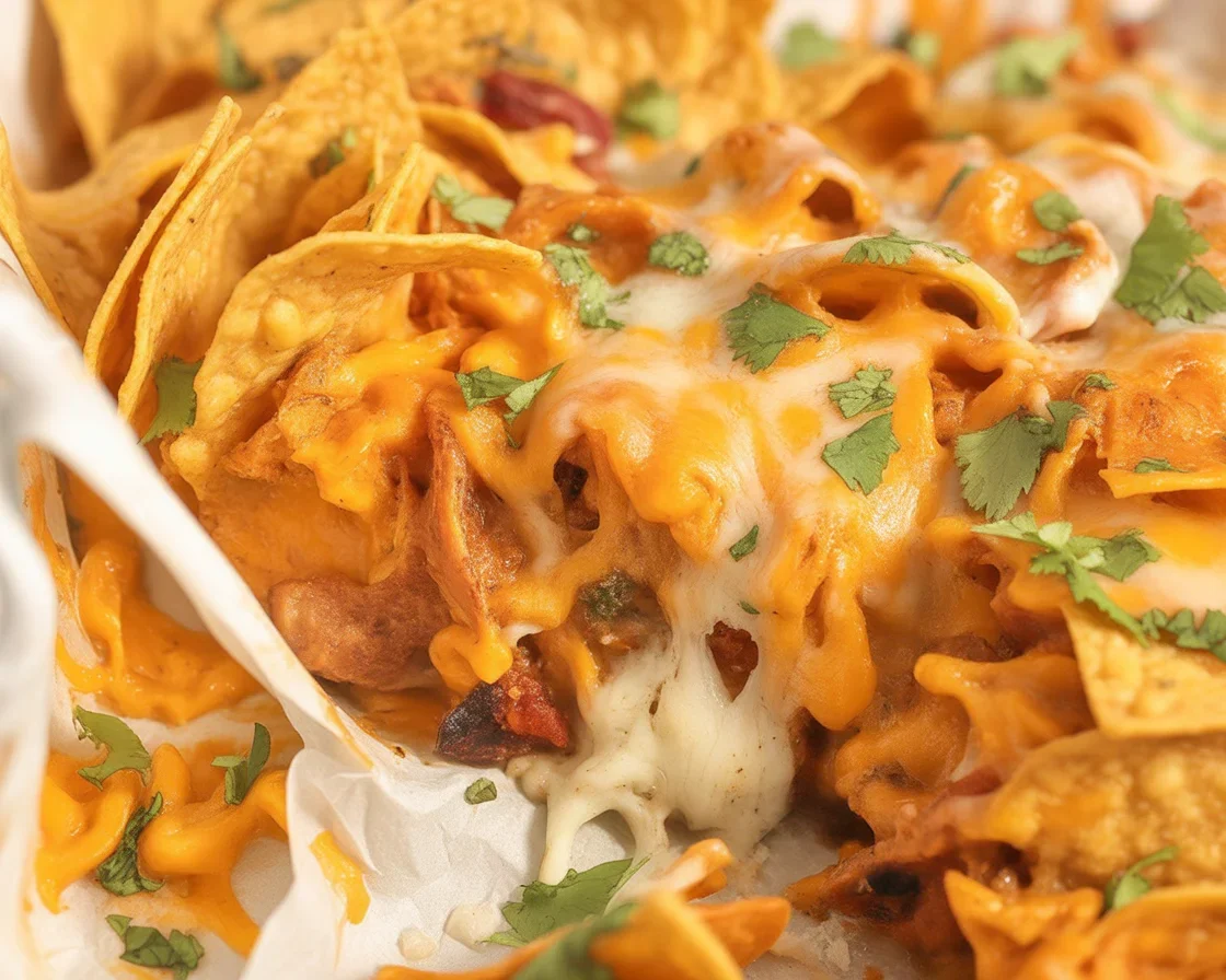 Delicious Doritos Cheesy Chicken Casserole with creamy chicken and crunchy toppings.
