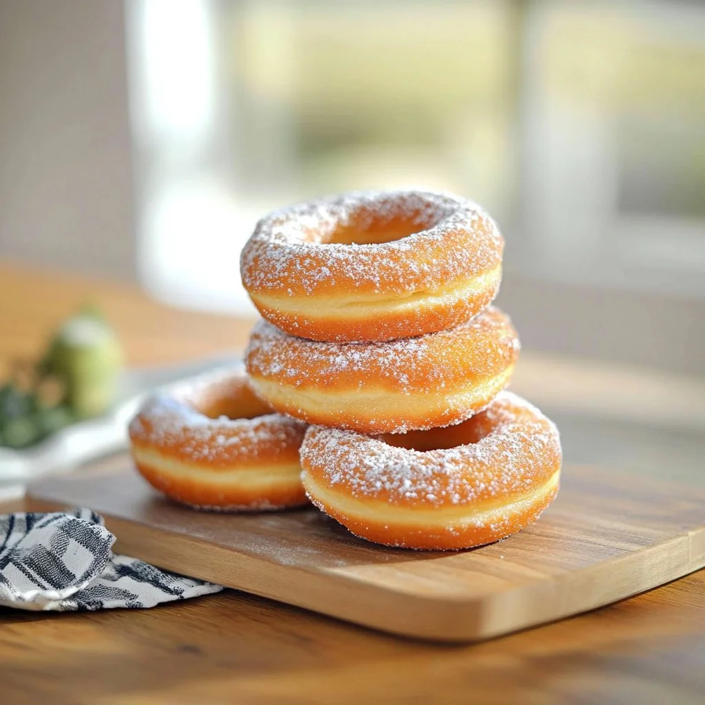 Easy baked churro donuts coated in cinnamon sugar on a plate