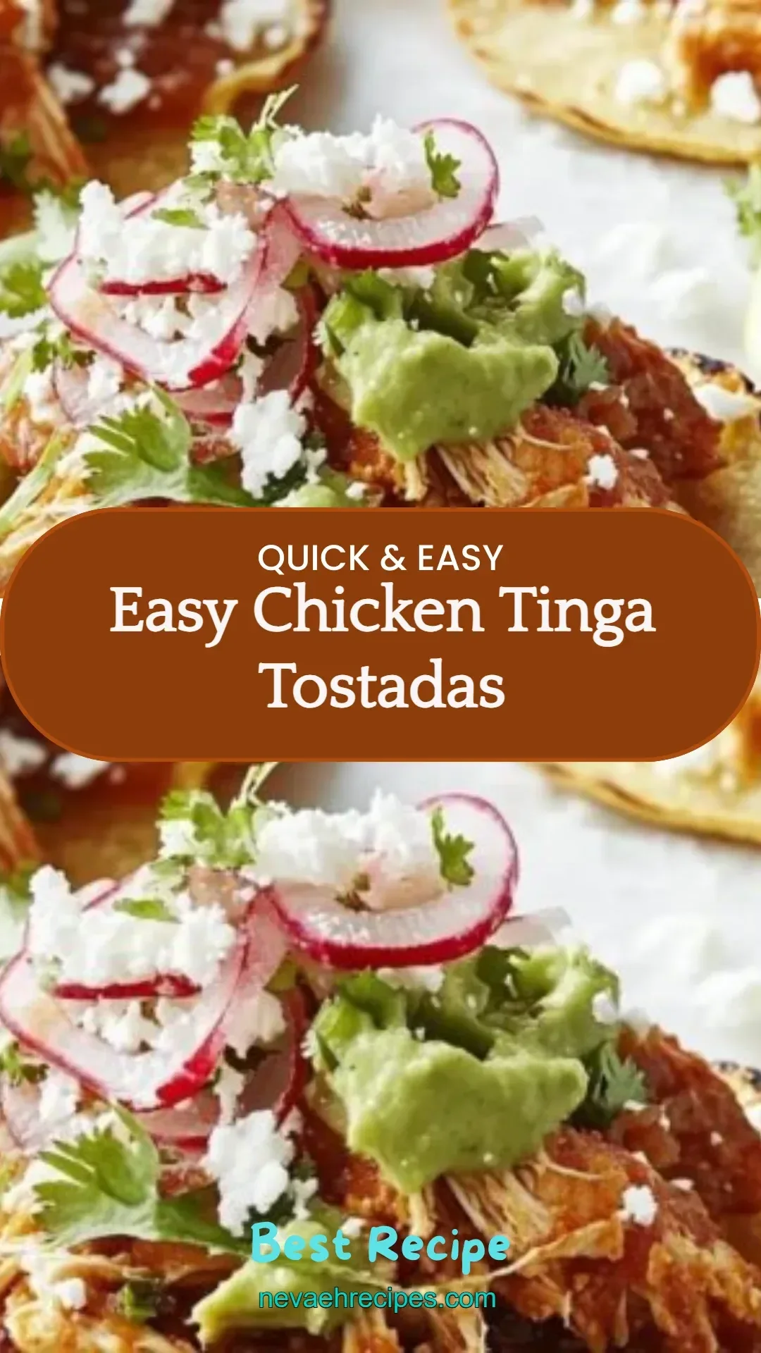 Plate of easy Chicken Tinga tostadas topped with fresh ingredients