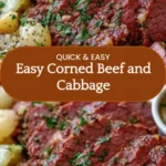 Plate of easy corned beef and cabbage served with carrots and potatoes