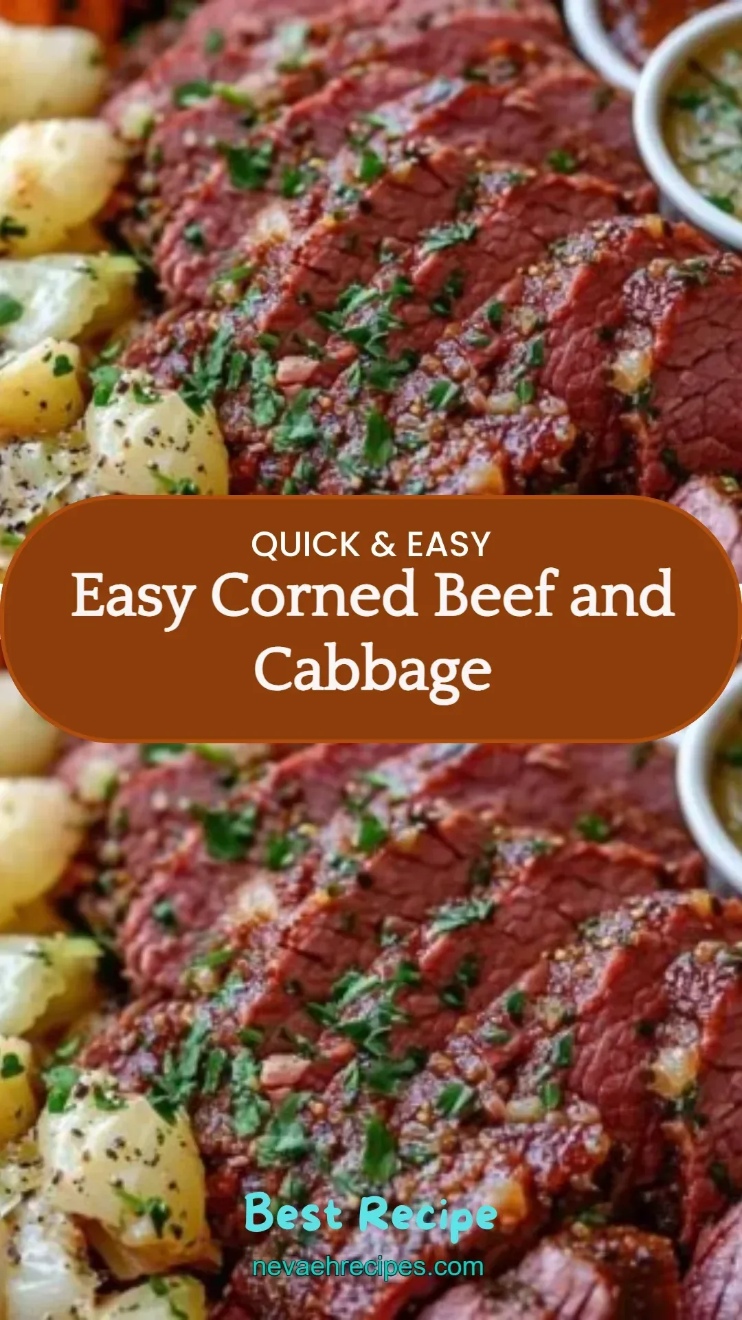 Plate of easy corned beef and cabbage served with carrots and potatoes
