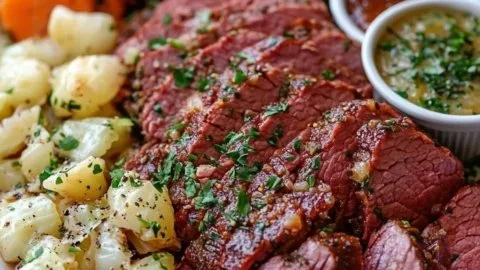 Delicious easy corned beef and cabbage dish on a plate