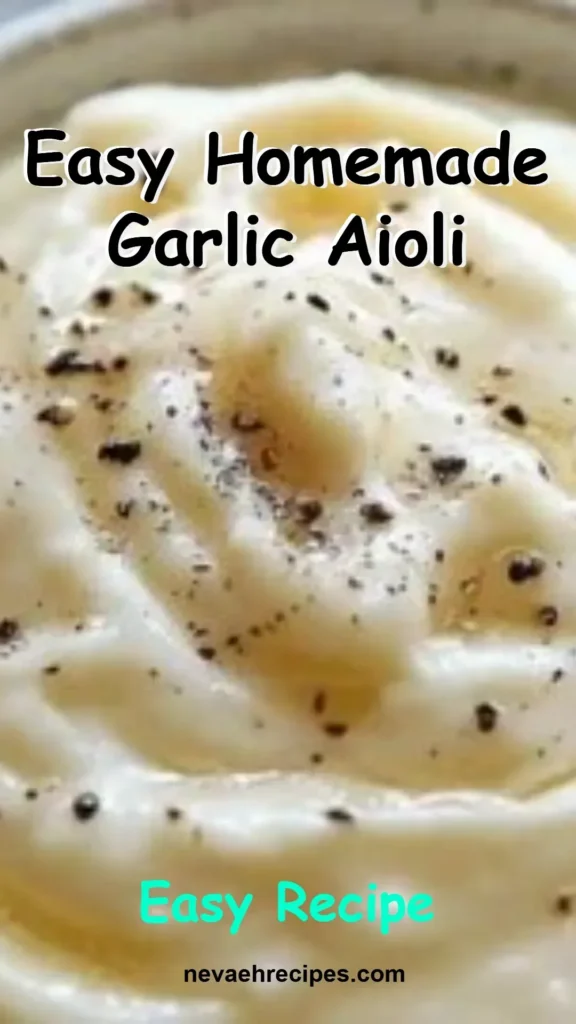 Easy homemade garlic aioli in a bowl with garlic cloves and fresh herbs