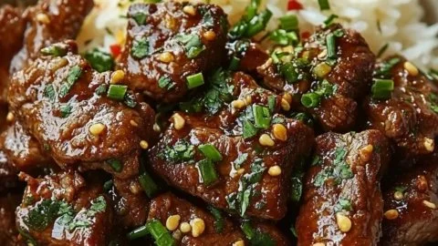 Easy Mongolian Beef and Rice One-Pot Meal recipe with ingredients and cooked dish