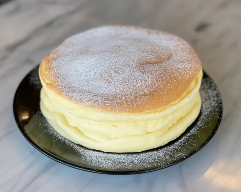 Slice of light and fluffy Japanese Cotton Cheesecake on a plate