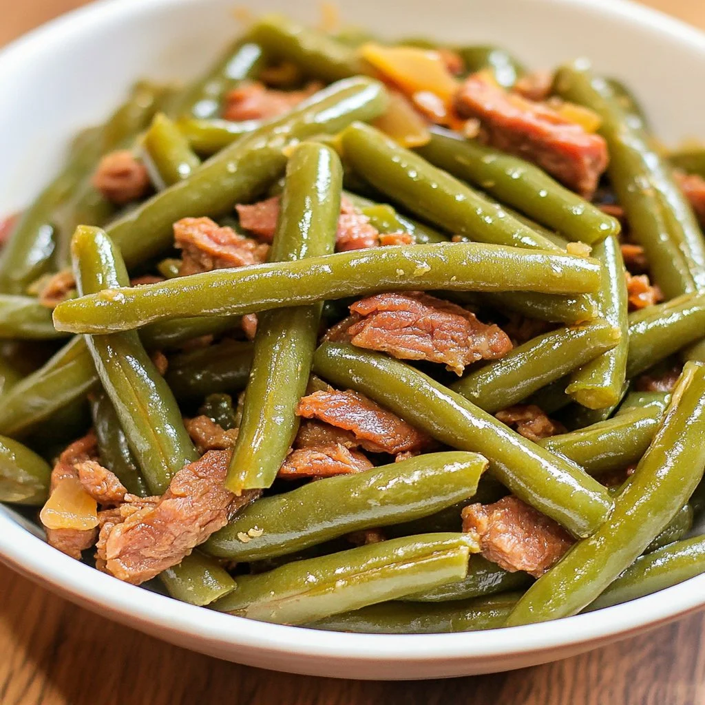 Delicious Southern green beans cooked with beef for a hearty meal