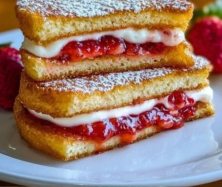 Fried strawberry cheesecake sandwiches served on a plate