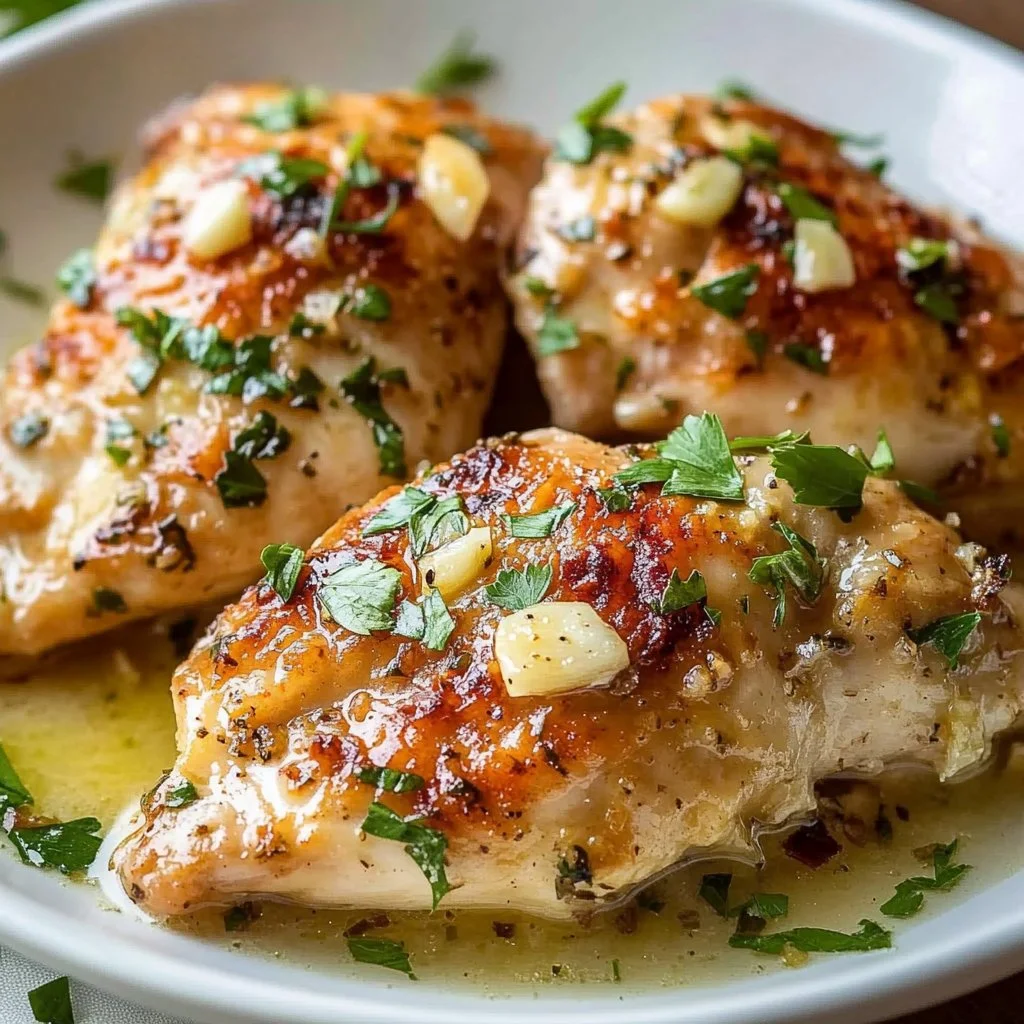 Garlic and Parsley Chicken dish garnished with fresh herbs