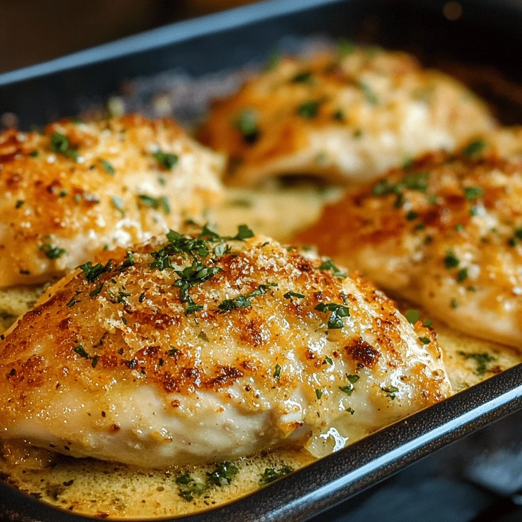 Baked Garlic Parmesan Chicken served with herbs and spices